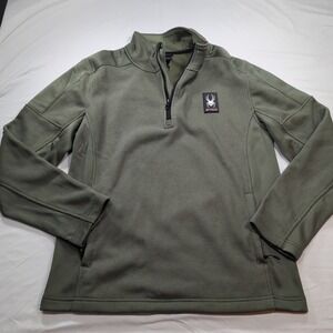 SPYDER Mens Fleece Lined Army Green 1/4‎ Quarter Zip Long Sleeve Pullover Medium